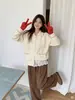 Cardigan de punto con solapas de color contrastante, holgado, estilo coreano, para mujer, otoño invierno, conjunto de dos piezas con top de punto y falda