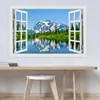 Adesivo de Parede Decorativo Efeito Criativo 3D Lago Alpino Janela Falsa para Comércio Exterior, Sala de Estar Quarto de Casa
