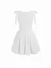 Vestido Corto Estilo Dulce Europeo con Tirantes de Hombro de Lazo, Cintura Ceñida, Falda Corta sin Mangas Moldeadora de Línea A