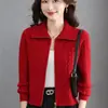 Suéter de Lana con Cremallera y Solapa Cardigan Tejido para Mujer Otoño Invierno Abrigo Suéter de Punto Grueso de Cable de Alta Gama para Madre