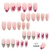 Bestseller transfronterizo: Uñas postizas hechas a mano de 30 piezas con estampado de leopardo y adornos de estrella de diamante franceses en rosa nude y rojo rosa con diseño floral