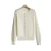 Elegante y juvenil cárdigan de punto 100% lana con cuello redondo y botones para mujer, chaqueta suéter de punto de manga larga para principios de otoño
