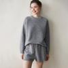 Camiseta Interior Gruesa de Cachemir Tejido de Tres Hilos de Cinco Agujas con Hilo Floral Otoño e Invierno para Mujer de Manga Larga Cuello Redondo Holgada Cálida