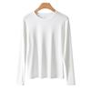 Camiseta de Manga Larga de Algodón Modal Lenzing para Mujer, Top Liso de Color Sólido Delgado con Cuello Redondo, Ajuste Casual Regular en los Hombros, Adelgazante, Adecuada para Usar en Capas o Sola