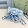 Bolso de hombro con lazo de corazón girly suave, estilo callejero de chica suave estilo japonés y coreano, mochila transparente 2D para armar tú mismo