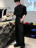 Camisa Negra de Manga Larga Estilo Abstinencia para Hombre, Conjunto de Atuendo de Alta Gama y Fresco Combinado con Pantalones de Pierna Ancha Fluidos