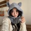 Coreia do Sul Bonito Orelha Balaclava Chapéu Inverno Quente Proteção Orelha Chapéu De Lã Tricotado Pescoço Chapéu De Uma Peça