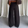 Calças elegantes de perna larga com corte curvo para mulheres, nova coleção outono/inverno 2026, cintura alta, modelagem que afina, cordão, caimento solto, fluidas, calças casuais, tendência