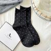 Calcetines de Lunares para Mujer, Algodón Puro, Transpirables, Suaves, Calcetines de Media Pantorrilla, Bordes Enrollados, Aberturas Sueltas, Calcetines de Algodón Apilados, Calcetines Zhuji, Calcetines Versátiles para Mujer