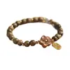 Pulsera de Sándalo Verde para la Buena Suerte, Estilo Bosque de Flor de Durazno, Pulsera Unisex para Pareja, Adorno Cultural Versátil, Cuentas Budistas, Decoración de Madera Estilo Étnico