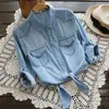 Chaqueta vaquera corta de manga corta para mujer estilo coreano, abrigo vaquero fino corto ajustado