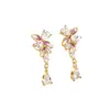 Pendientes de plata de ley s925 con esmalte luminoso de flor de glicinia para mujer, pendientes de gota de agua con circonita, de alta gama y lujosos, mismo estilo que Gucci