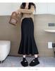 Borla malha fishtail saia para as mulheres outono einverno Nova Moda cor sólida mid-length versátil design elegante