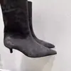 Botas compridas estilo retrô de bico fino e perna larga para mulheres, botas de salto alto emagrecedoras para outono e inverno, botas de cavaleiro over-the-knee, botas curtas de salto agulha, preto