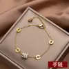 Pulseira de aço titânio não desbota Pulseira feminina coreana com algarismos romanos na cintura e três fileiras de diamantes Joias em ouro 18K atacado