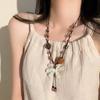 Collar Tejido de Madera con Flor para Mujer Nuevo Estilo Étnico Chino Gargantilla Cadena Clavícula Accesorios Vintage Bohemios