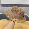 Atacado Coreia do Sul Novo Chapéu de Palha Oco Férias de Verão Das Mulheres Palha Flat Top Hat Niche Design Moda Chapéu de Sol
