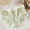 Diseño Algodón Cintura Media Ropa Interior de Niña Corazón Tela Jacquard Cómodo Suave Encaje Entrepierna Pura Blanca Bragas para Mujer