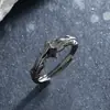 Anillos de Pareja Originales Pluma Contrato Plata de Ley 925 Diseño Único Anillos de Par Pluma Negra y Blanca Anillo Abierto Ajustable Estilo Ins