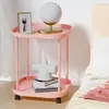 Mesa Lateral con Ruedas, Mesa Auxiliar Sala de Estar Plástico Móvil Mesa Lateral para Sofá Mesita de Noche Pequeña Dormitorio Rosa