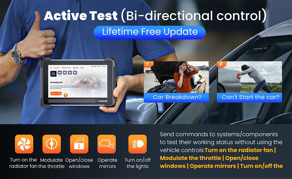 Thinkcar Thinkscan 672 Car Diagnostic Tools Full System OBD2 Scanner 28 Reset Bidirectional Control Lifetime Free scanner Tools