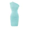Vestido de punto bodycon sexy irregular de un solo hombro para chica picante diseño de verano para mujer personalidad ajustado a la cintura minifalda ajustada