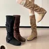 Botas altas retro de gamuza para mujer, nuevo estilo otoño-verano 2026, botas de vaquero occidentales, botas de montar, botas altas