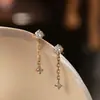 Pendientes colgantes de borla de circonita de plata de ley s925, diseño minimalista japonés mini exquisito de moda de lujo ligero, nuevos pendientes populares