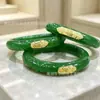 Se puede enviar en nombre de otros: Pulsera de alta gama con incrustaciones de jadeíta verde dragón y fénix, oro 999 puro, suministro para transmisiones en vivo, venta al por mayor de regalos