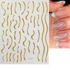 Nuevas pegatinas de arte de uñas 3D con brillo transfronterizas, pegatinas adhesivas para uñas con línea de onda de brillo dorado y plateado francés, uña