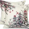 Funda de Almohada Navideña Nueva Coche Pino Copo de Nieve Bola de Navidad Estampado de Lino Decoración de Habitación Cojín de Sofá