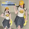 Conjunto de Verano para Niñas 2026: Conjunto casual estilo coreano para niñas mayores, con un top sin mangas color block con estampado de letras combinado con una falda-pantalón octagonal