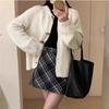 Cárdigan de Punto con Cuello Redondo y Botones de Cuerno para Mujer, Estilo Perezoso Nuevo Estilo Otoño e Invierno, Suéter Exterior Holgado de Manga Larga