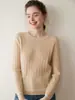 Nuevo Suéter de Cachemira para Otoño e Invierno para Mujer Cuello Redondo Color Contrastante Tejido Trenzado Suéter Elegante que Adelgaza Ajuste Holgado Suéter de Lana para Abrigo