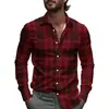 Camisas de Negocios para Hombre Transfronterizas con Patrones de Cuadros Rayados, Camisas de Manga Larga para Hombre, Tops de Primavera de Cuello con Botones