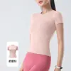 Ropa de Yoga Ajustada para Mujer, Ropa Deportiva Fitness, Ropa Ajustada Absorbente de Sudor de Secado Rápido para Correr, Camisetas de Manga Corta Ajustadas para Yoga con Efecto Adelgazante