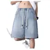 Shorts jeans finos de atacado para o verão com estampa de céu estrelado para homens, shorts da moda de marca com toque gelado de seda gelada no joelho para adolescentes