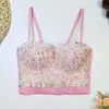 Top strapless de lentejuelas iridiscentes y abalorios de lujo ligero y resistente, transfronterizo europeo y americano, para fiestas y reuniones, con corsé de ballena en la cintura y abdomen al descubierto