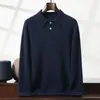 Suéter de cashmere grosso de sete pontos com fio duplo para homens, suéter de gola polo, peça superior quente de corte solto, suéter de manga longa