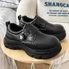 Zapatos de Cuero Bajos para Hombre, Zapatos Casuales Retro con Hebilla Giratoria para Primavera y Otoño, Zapatos Derby de Cuero con Punta Ancha Estilo Británico para Hombre