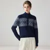 Suéter de punto grueso de base holgado, suéter de cachemir jacquard Fair Isle de invierno con media botonadura, suéter de estilo étnico para mujer