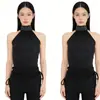 Estilo Punk Oscuro Verano Cuello Halter Con Cordones Ropa de Mujer Ins Espalda Descubierta Remaches Cordón Top Camiseta Sin Mangas Que Luce Adelgazante