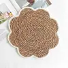 Porta-copos de palha trançada com flor tecida à mão, isolamento térmico, tapete anti-queimadura para tigela, tapete para mesa de jantar em casa, antiderrapante, resistente a altas temperaturas, tapete para prato