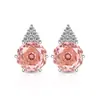 Pendientes de Corte Rosa Más Vendidos en Tiktok y Xiaohongshu Moda Simple Deslumbrantes Pendientes de Diamante de Alto Carbono Joyería Transmisión en Vivo Venta al por Mayor de una Pieza