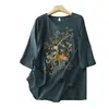 Bordado Gran Marca Liquidación Fin de Temporada Lino Camisa Pequeña Top Mujer Bordado Pesado Holgado Delgado Algodón Lino Manga Corta Camisa Top