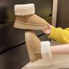 Botas de Inverno 2025 Novas Planas Slip-On com Solado Grosso, Gola de Pelo, Forro de Pelúcia, Acolchoadas Quentes de Algodão para Mulheres Venda por Atacado