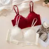 Conjunto de Sujetador de Encaje Sexy y Hermoso en la Espalda para Mujeres Sin Aros, Push-Up para Pechos Pequeños, Soporte Suave y Conjunto de Lencería que Recoge el Pecho