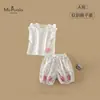 XiafanVerão Novo Estilo Conjunto de Menina para Bebês e Crianças Pequenas, Colete Confortável, Calça de 6 Pontos Patchwork Respirável Conjunto de Duas Peças
