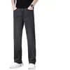 Jeans de algodão stretch de alta qualidade italiano para homens, calças finas de verão folgadas retas elásticas business casual para homens de meia-idade
