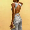 2024 wish transfronterizo europeo y americano ebay Amazon cuello redondo sin mangas lentejuelas punto plateado mono ropa de mujer